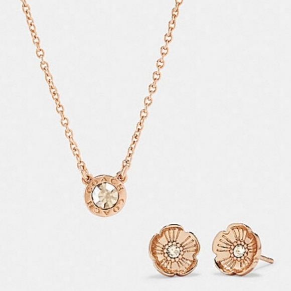 Coach Circle Necklace & Tea Rose Stud Earrings Set